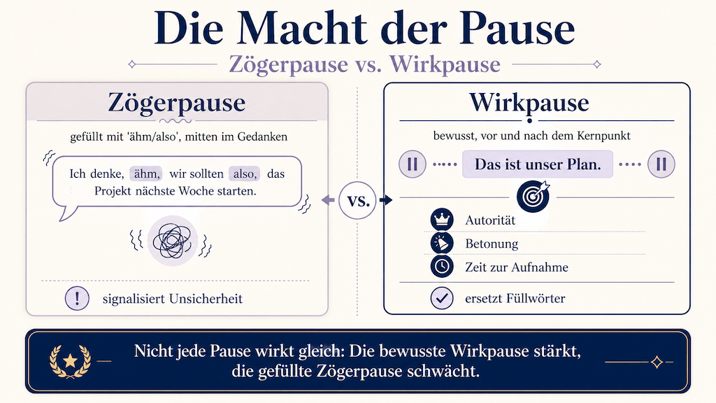 Vergleich von schwächender Zögerpause und stärkender bewusster Wirkpause