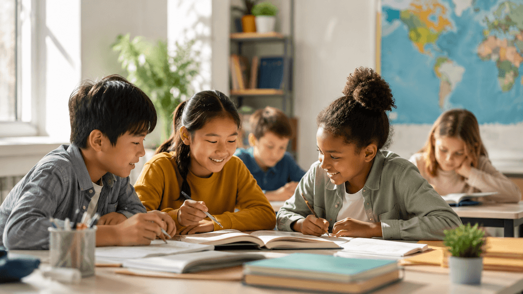 Helle internationale Lernumgebung mit Kindern — Schulwahl im Ausland