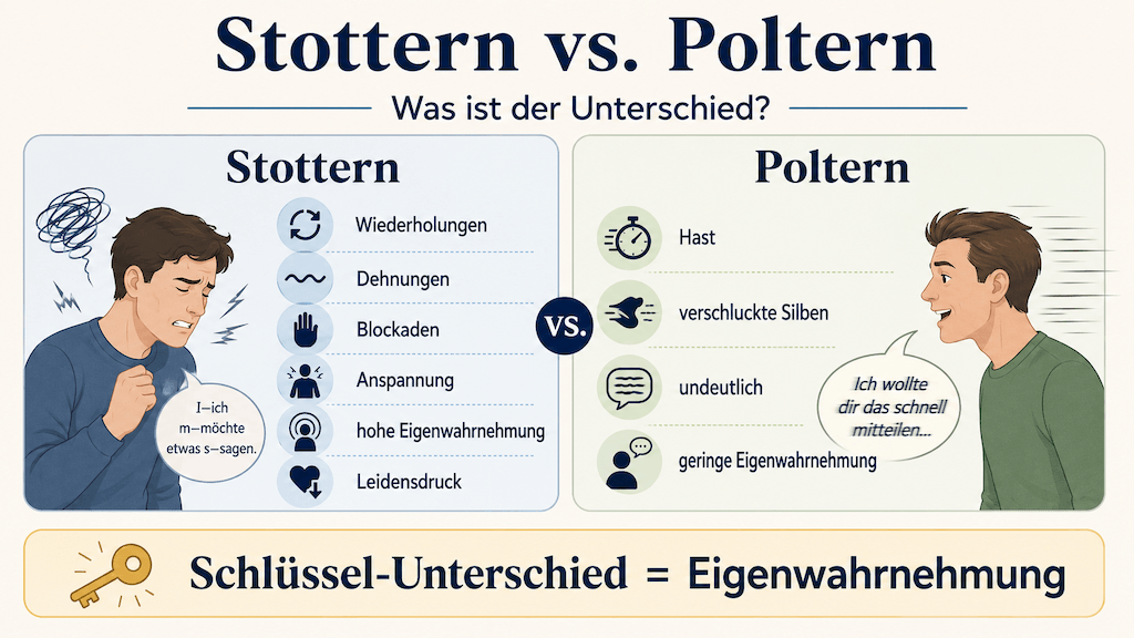Gegenüberstellung von Stottern und Poltern mit dem Schlüsselunterschied der Eigenwahrnehmung (KI-generiert) (KI-generiert)