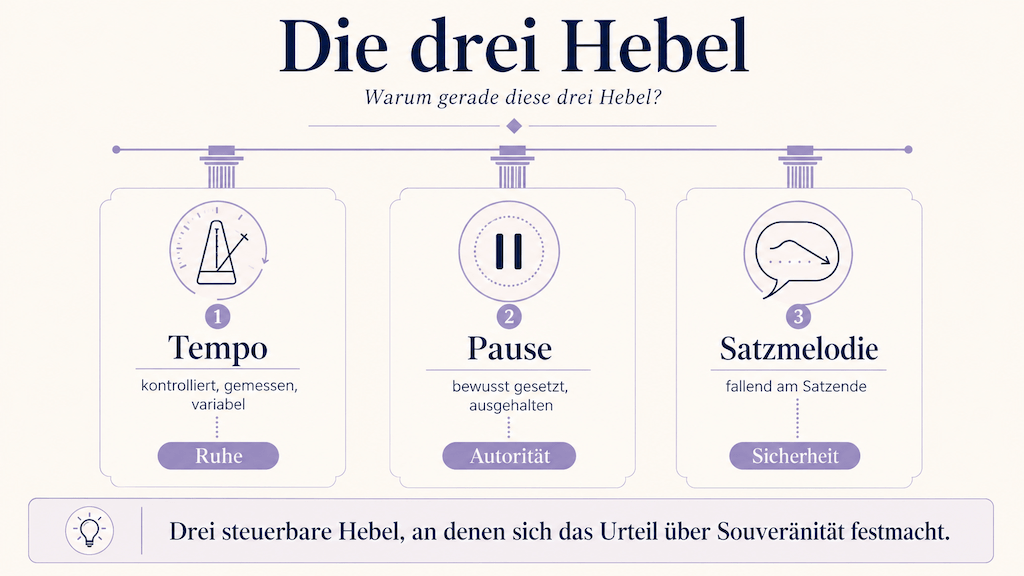 Übersicht der drei Hebel der Souveränität: Tempo, Pause, Satzmelodie