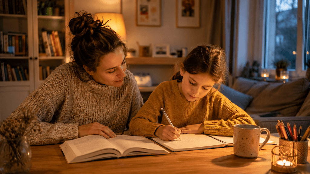Kind pflegt zu Hause sein Deutsch neben der anderssprachigen Schule — bewusster Ausgleich der Bildungssprache