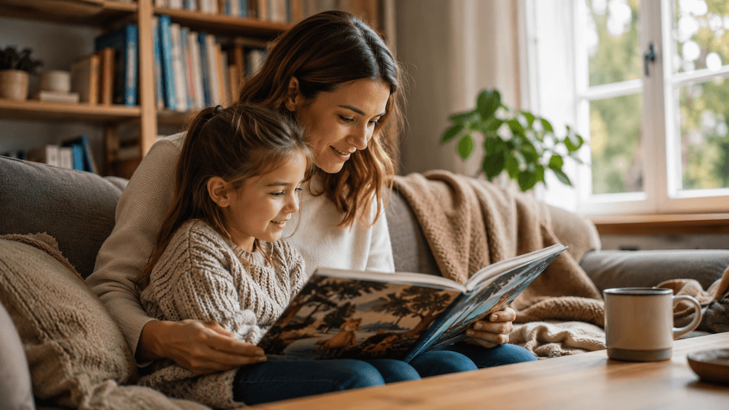 Kind liest ein deutsches Kinderbuch — Schriftsprache als Schlüssel zum Deutscherhalt