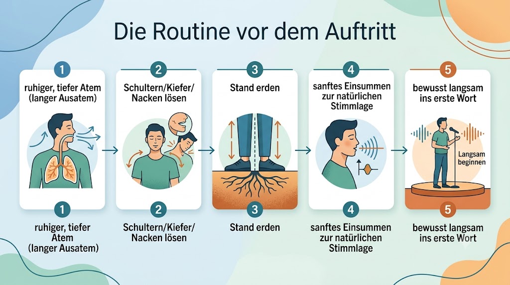 Fünf-Schritte-Routine vor dem Auftritt gegen die höhere Stimme unter Druck